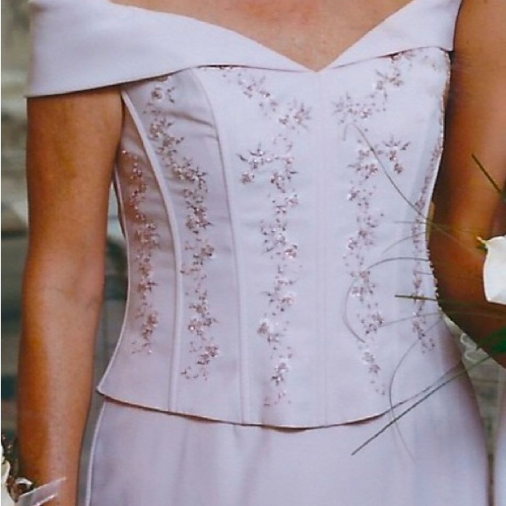 David’s Bridal Light pink off shoulder dress